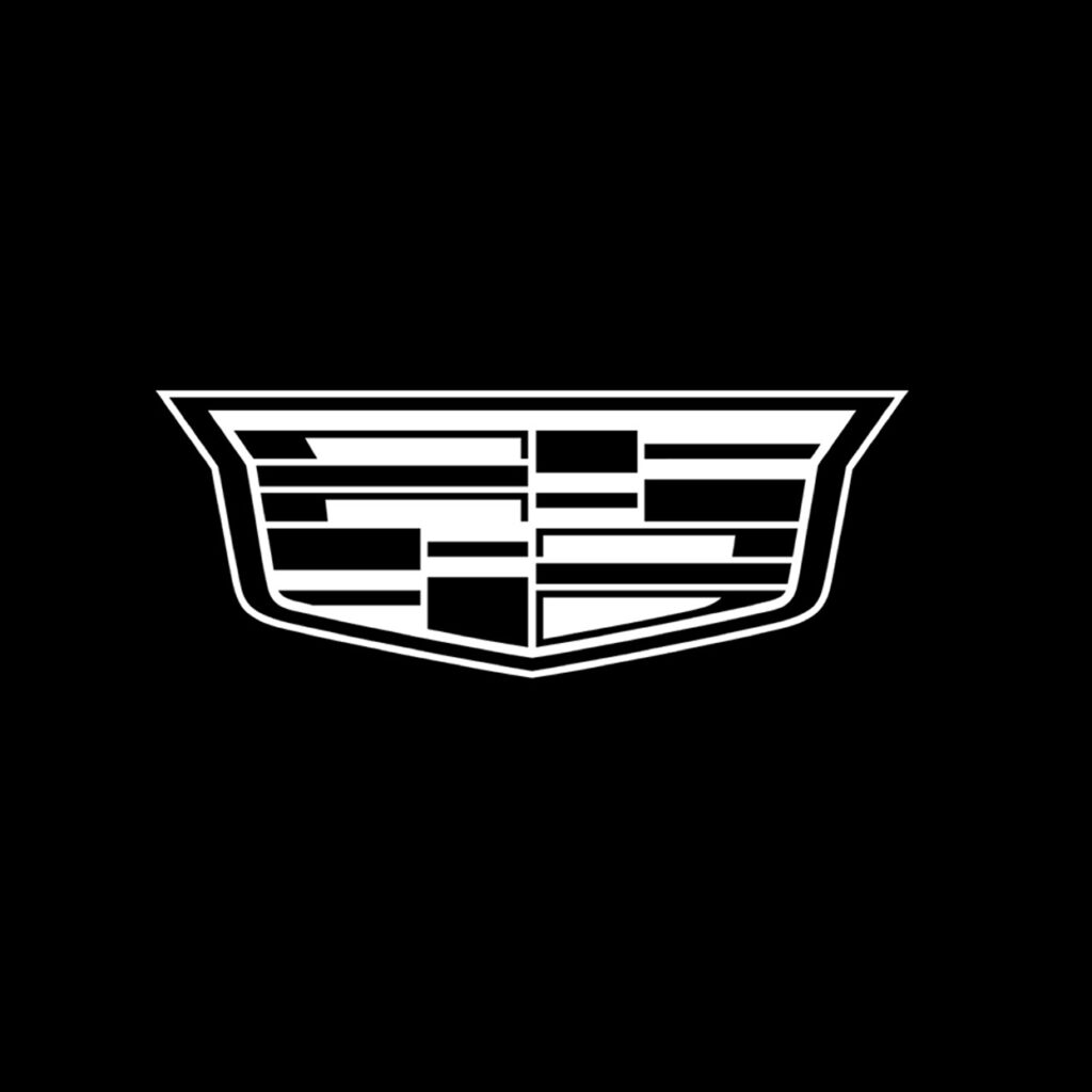 The logo of a Cadillac on a black background.