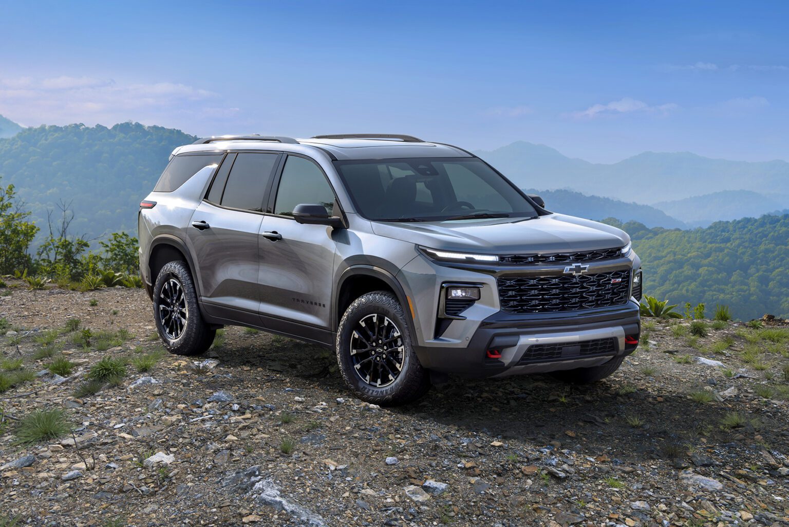 The 2020 chevrolet trailblazer is parked on a rocky mountainside.