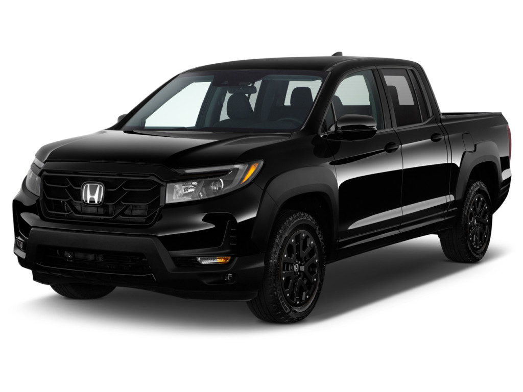 Black Honda pickup truck angled front view