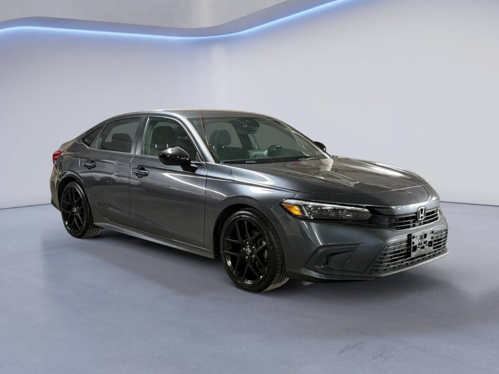 Dark gray Honda Civic sedan with black wheels